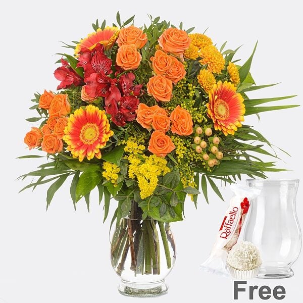 Flower Bouquet Herbsttraum with vase & Ferrero Raffaello