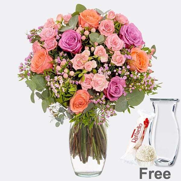 Flower Bouquet Blutenfreude with Vase & Ferrero Raffaello