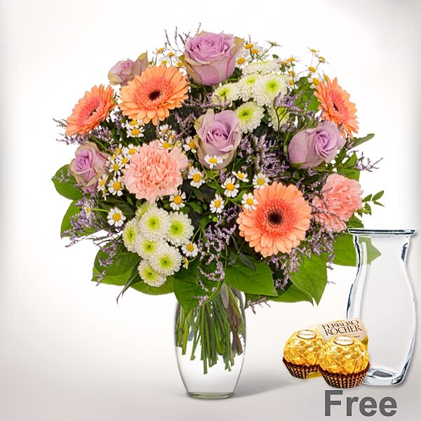 Flower Bouquet Spring Beauty with Vase & 2 Ferrero Rocher