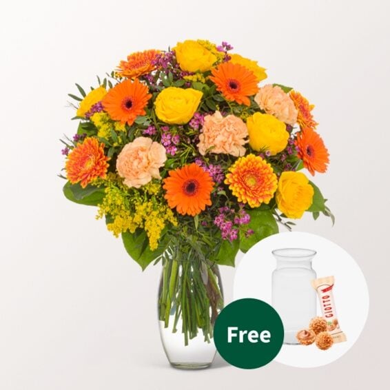 Flower Bouquet Fruhlingssonne with vase & 3 Ferrero Giotto