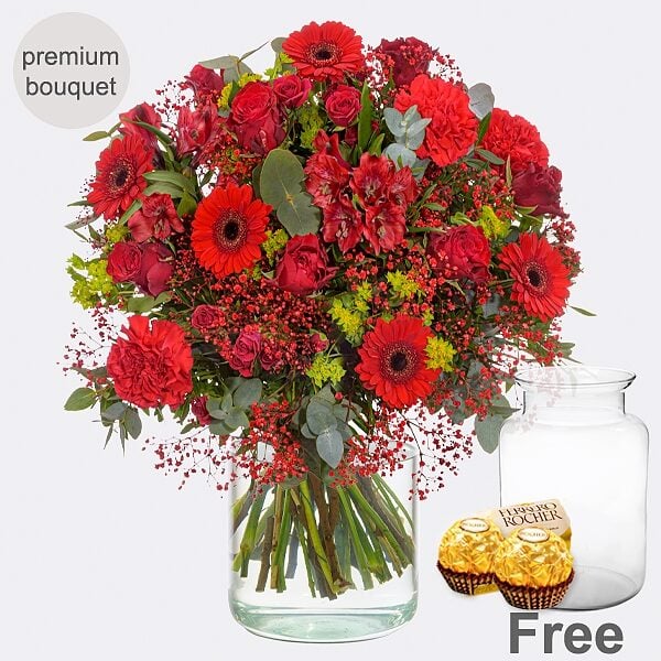 Premium Bouquet Spring Greetings with premium vase & 2 Ferrero Rocher