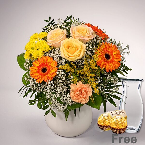 Flower Bouquet Spring Shine with Vase & 2 Ferrero Rocher
