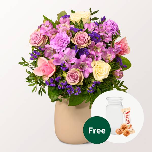 Flower Bouquet Danke with vase & 3 Ferrero Giotto