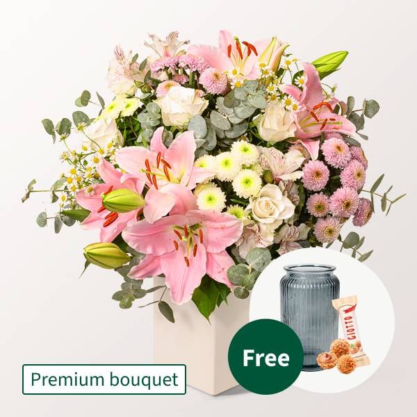 Premium Bouquet Ich danke Dir with Premium Vase & 3 Ferrero Giotto
