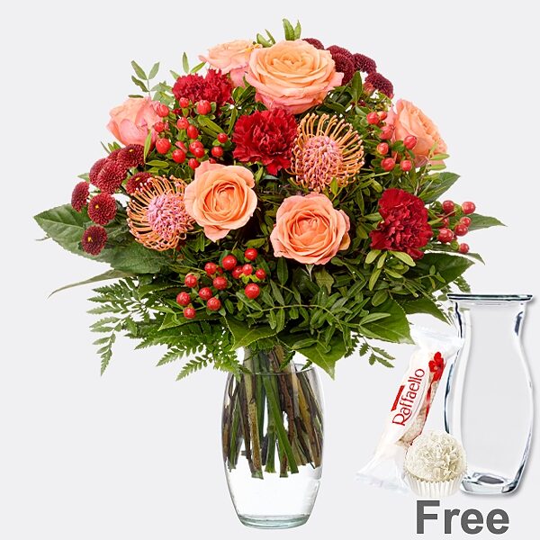 Flower Bouquet Blumenfreude with Vase & Ferrero Raffaello