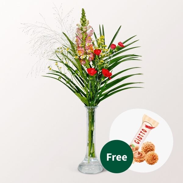 Flower Bouquet Scarlett with vase & Lindt Lindor