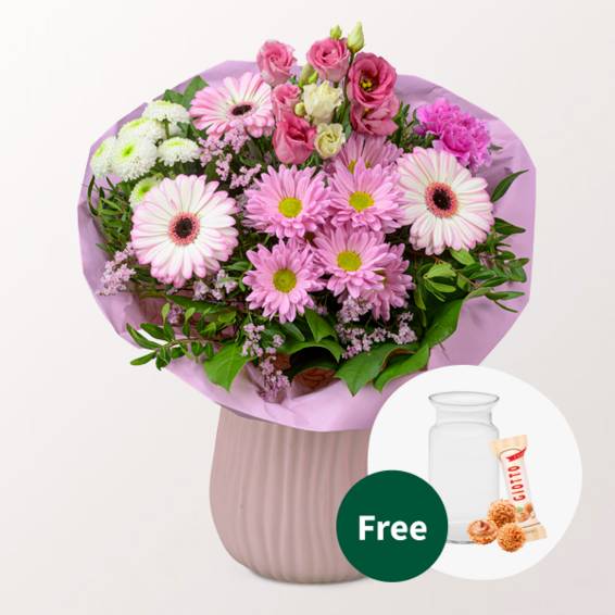 Flower Bouquet Süßer Traum with vase & 3 Ferrero Giotto
