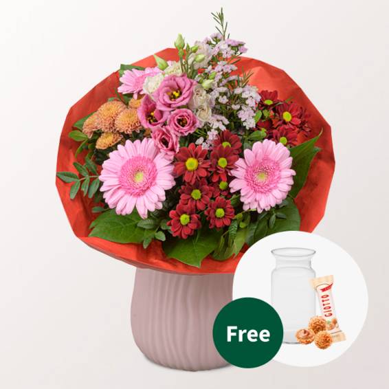 Flower Bouquet Pure Freude with vase & 3 Ferrero Giotto