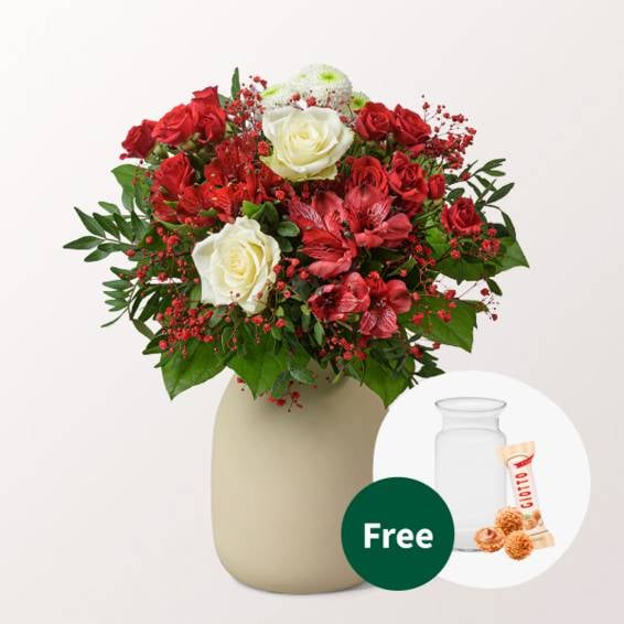 Flower Bouquet Liebesblüte with vase & 3 Ferrero Giotto