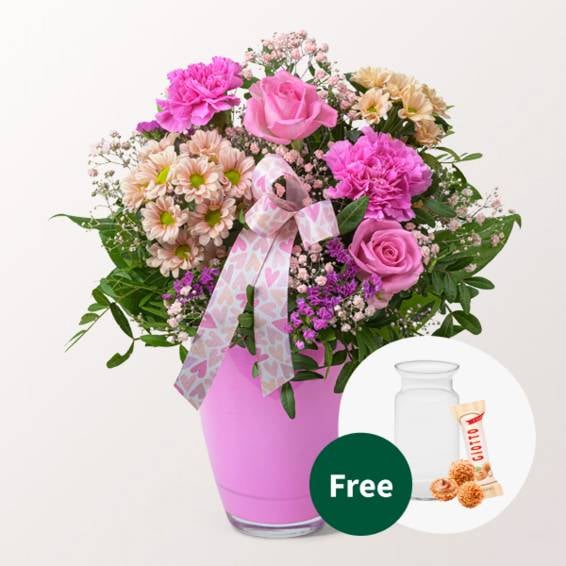 Flower Bouquet Herzensgruß with vase & 3 Ferrero Giotto