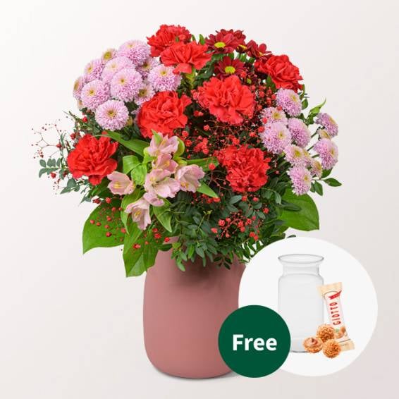 Flower Bouquet For Ever with vase & 3 Ferrero Giotto