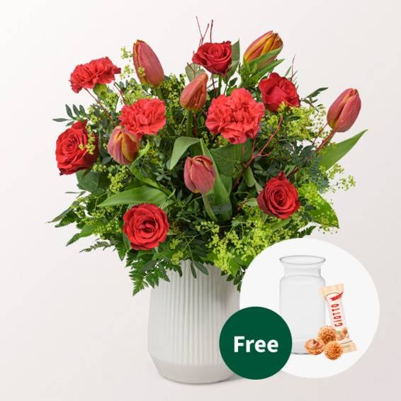 Flower Bouquet Velvet with vase & 3 Ferrero Giotto