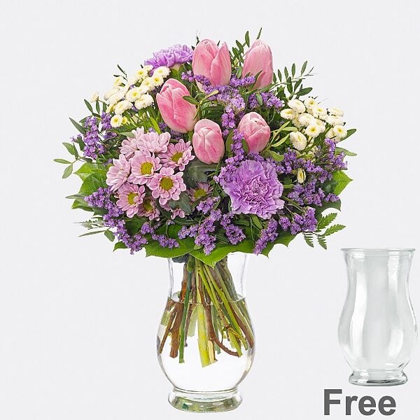 Flower Bouquet Springtime with vase & 2 Ferrero Rocher