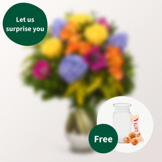 Surprise Flower Bouquet with vase & 3 Ferrero Giotto