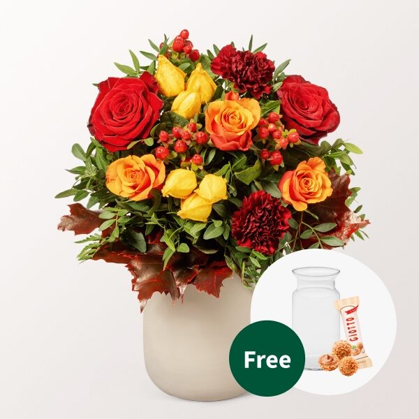 Flower Bouquet BlÃ¼tengold with vase & 3 Ferrero Giotto