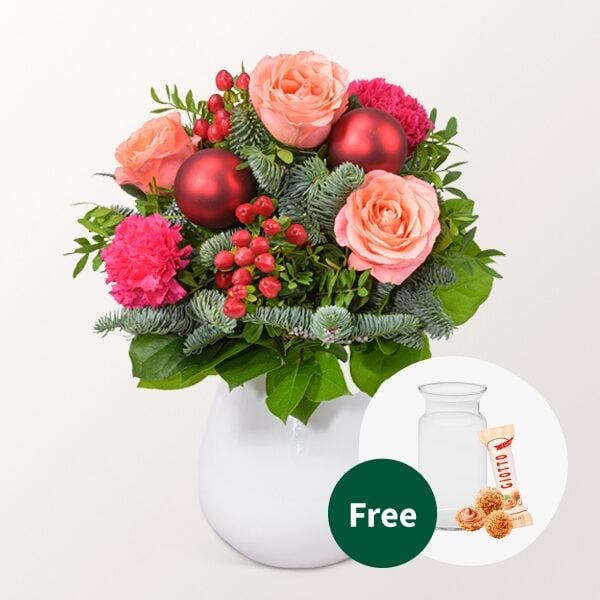 Flower Bouquet Kaminfeuer with vase & 2 Ferrero Rocher