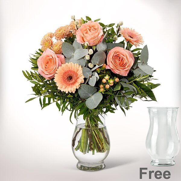 Flower Bouquet Morgentau with vase & 2 Ferrero Rocher
