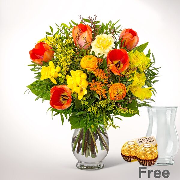 Flower Bouquet Spring Ray with vase & 2 Ferrero Rocher