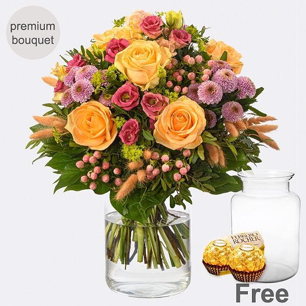Premium Bouquet Spring Child with premium vase & 2 Ferrero Rocher