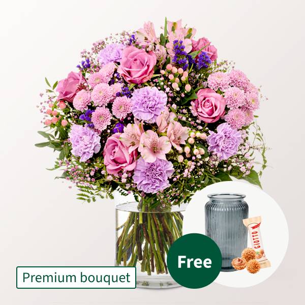 Premium Bouquet Blutenstar with Premium Vase & 3 Ferrero Giotto