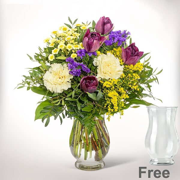 Flower Bouquet Spring Garden with vase & 2 Ferrero Rocher