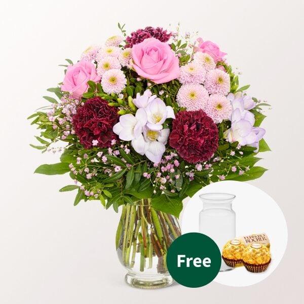 Flower Bouquet BlÃ¼tenkuss with vase & 2 Ferrero Rocher