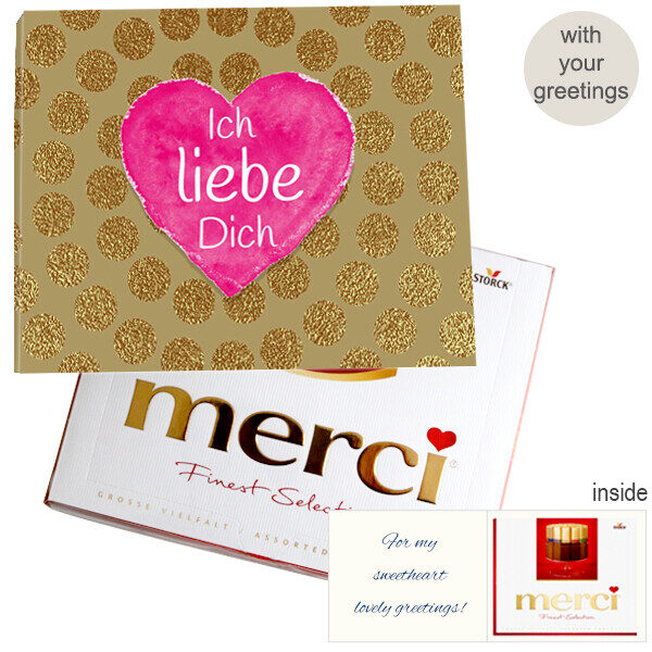 Personal greeting card with Merci: Ich liebe Dich (250 g)