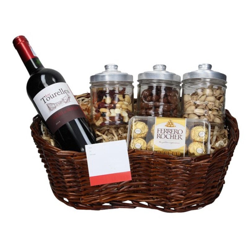 Basket Red Wine and Chocolates