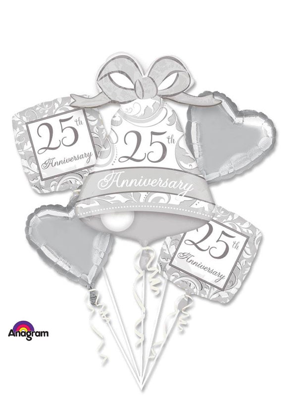 Silver Scroll 25Th Anniversary Balloon Bouquet