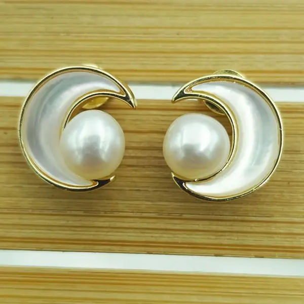 Crescent Moon Earrings with Pearls