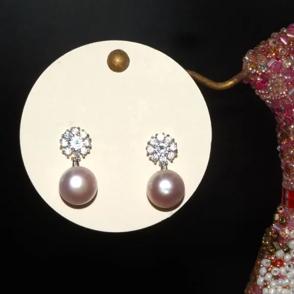Elegant Pearl Earrings with Flower-Shaped Crystals