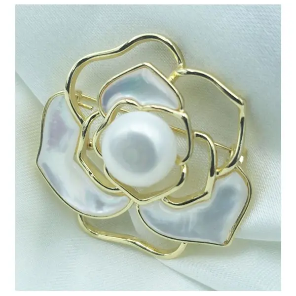 Mother-of-Pearl Petal Flower Brooch
