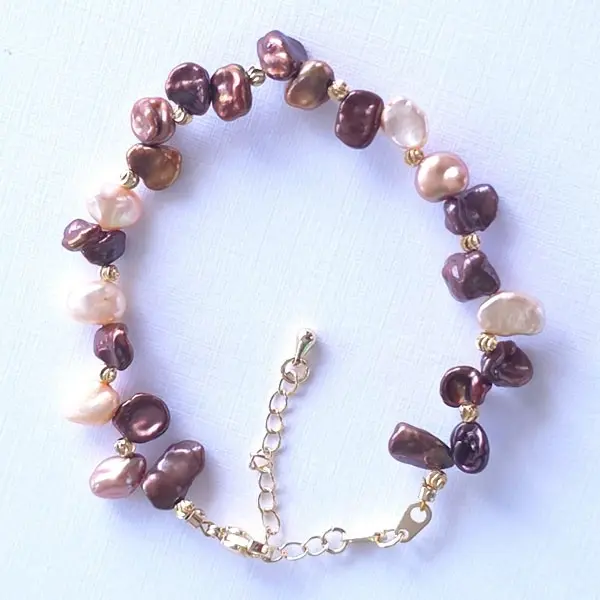 Chocolate & Pink Baroque Pearl Bracelet