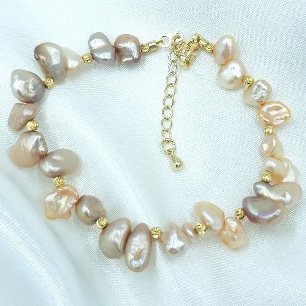Lustrous Baroque Pearl Bracelet – Champagne & Blush
