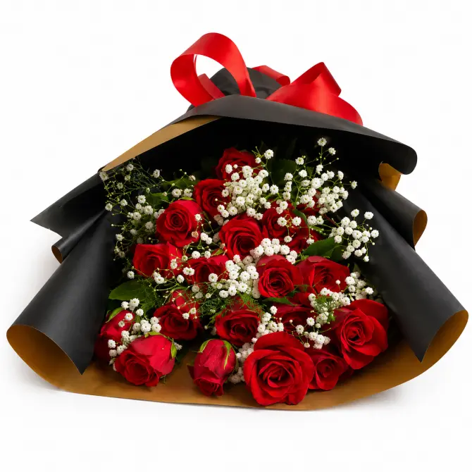 20 Red Roses Bouquet – Black Elegance