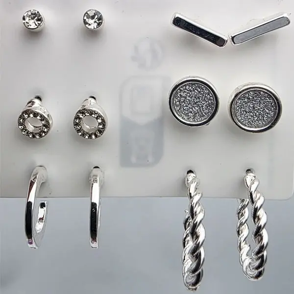 Fashion Earrings Set – Silver-Tone (6 pairs)