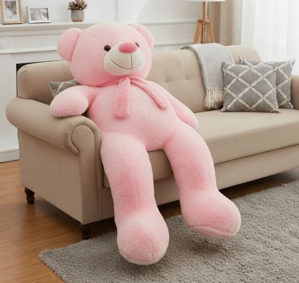 LIFE SIZE PINK TEDDY WITH WHITE NOSE - 5FT