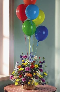 Balloons With Mixed Flower Basket