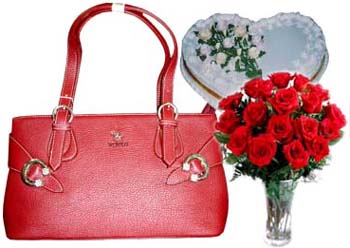 Handbag,Red Roses With Cake