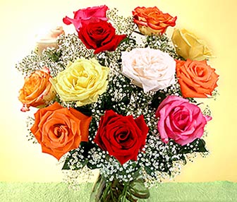 Multicolor Roses In A Vase