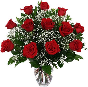 One Dozen Red Roses In Vase