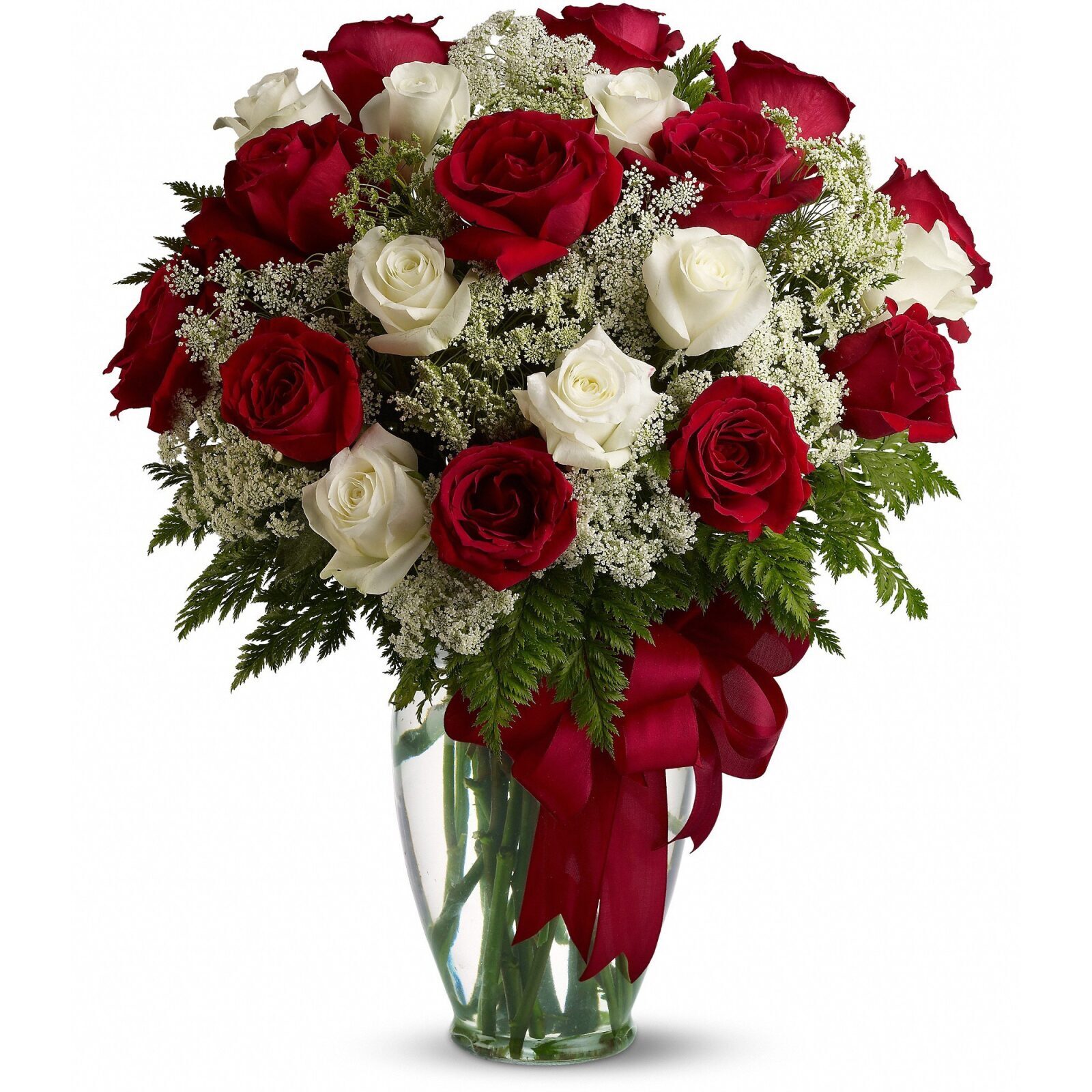 2 Dozen Red And White Roses Mix In Vase