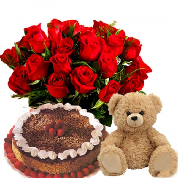 Cooper'S - Black Forest Cake WithBear And 24 Roses