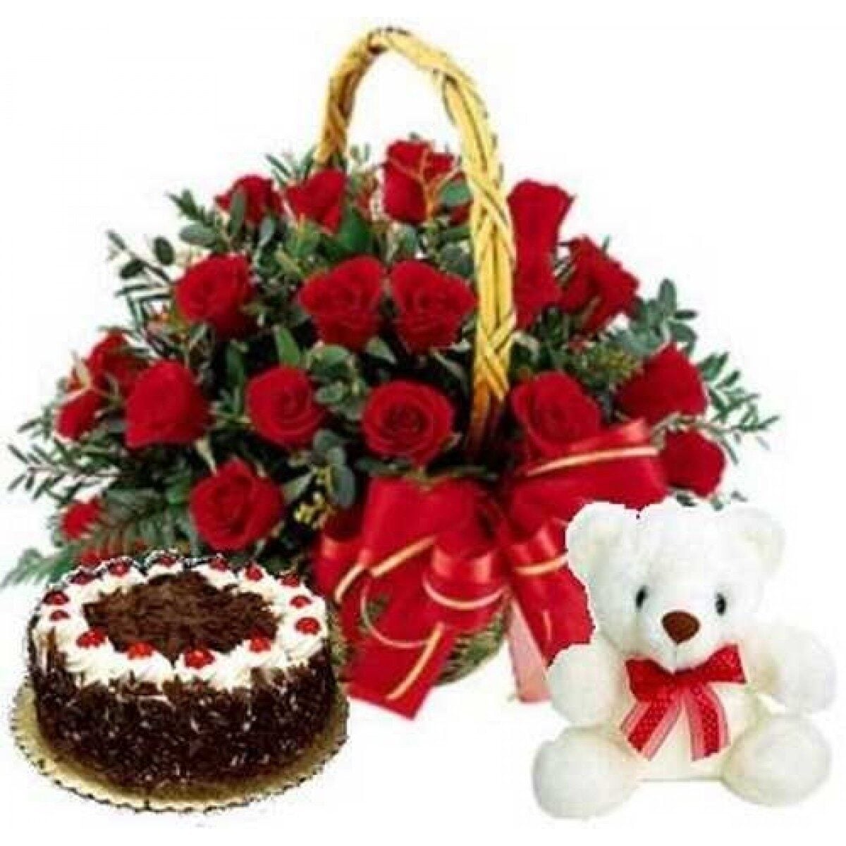 Skylark - 2.2 Pounds Black Forest Cake With 2 Dozen Red Roses And Bear