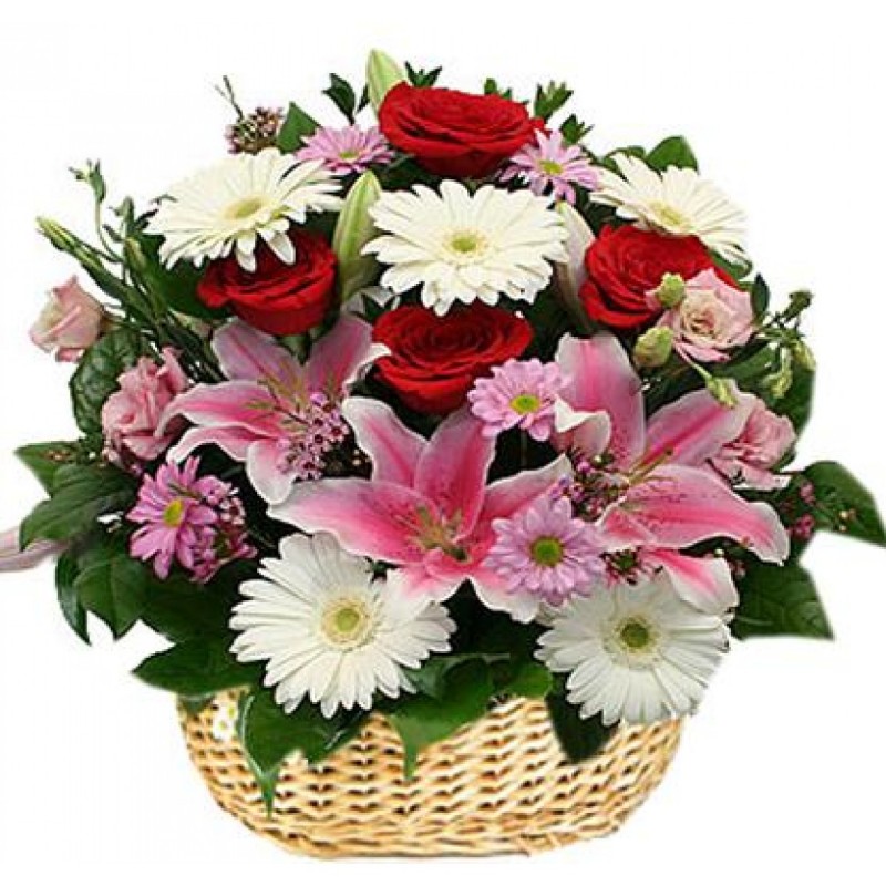 Mixed Flowers In A Basket