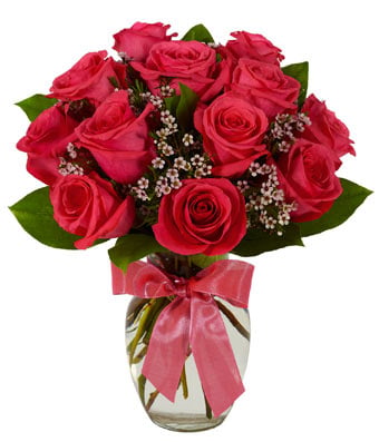 12Pcs Red Roses In A Vase