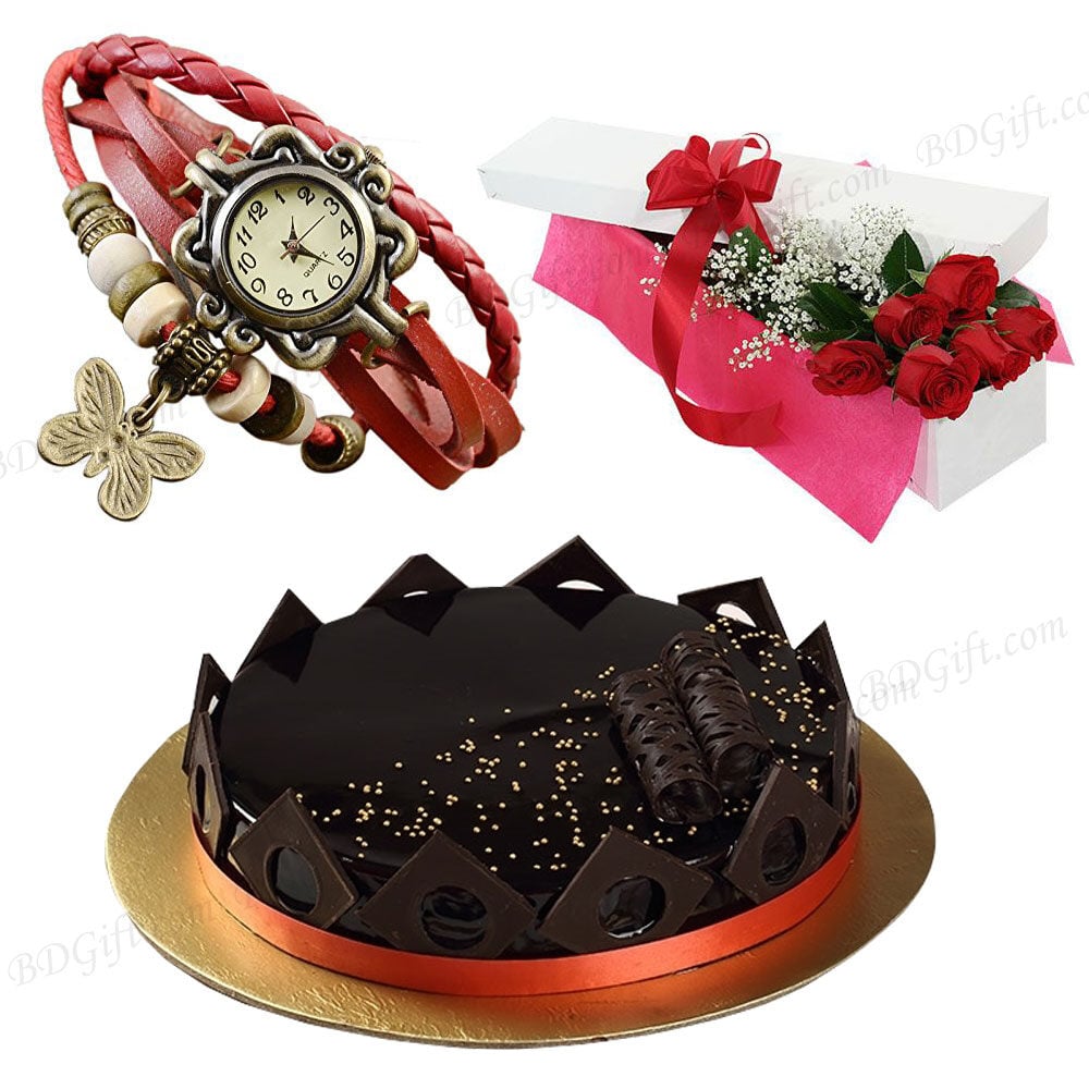 Red Rose W/ Ladies watch & Cake