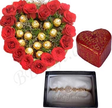 Red roses W/ chocolates, bracelet & candle