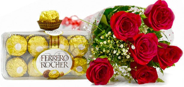 (74) Red Roses W/ Ferrero Rocher Chocolate