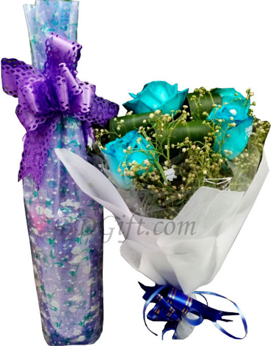 Blue Roses W/ Message Bottle